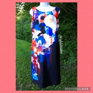 Calvin Klein Orange Blue Purple Pink Yellow White Blue Floral Tank Dress Size 14